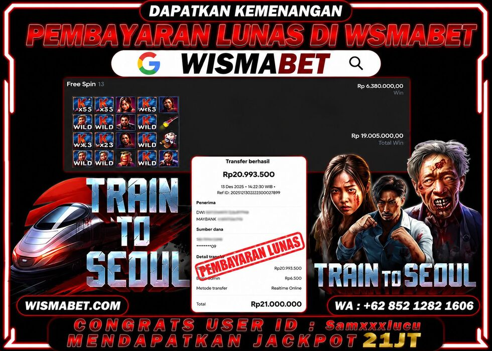 Wismabet - BUKTI KEMENANGAN JACKPOT Train To Seoul Rp21,000,000,- LUNAS